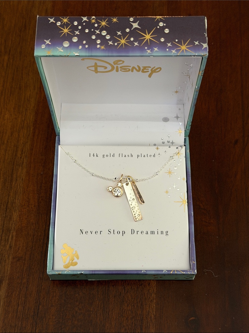 Disney Gold-Tone 'Never Stop Dreaming' Charm Necklace - initial D